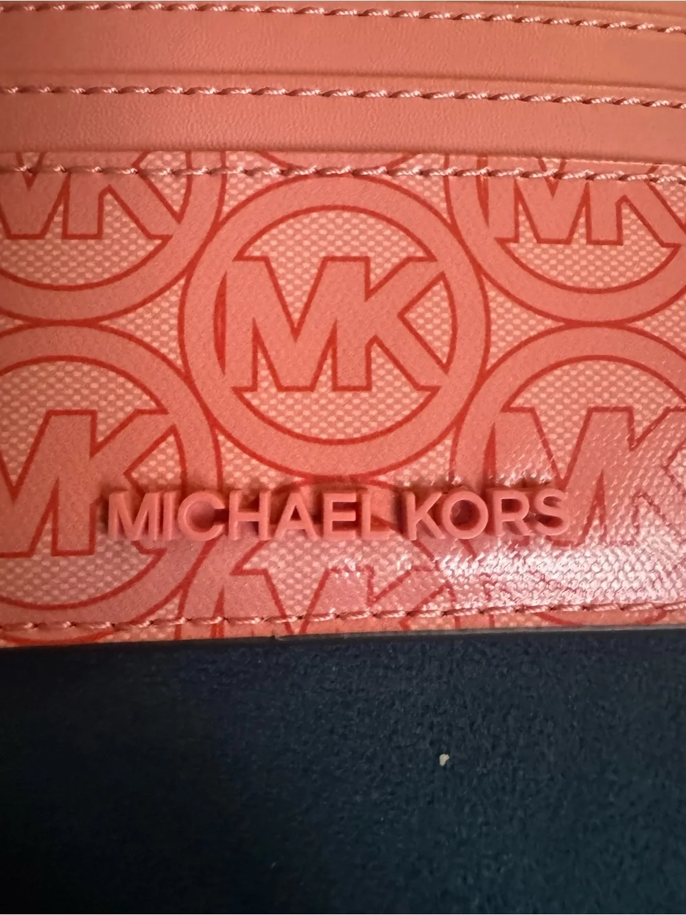 Michael Kors Coral Embossed Logo Card Holder - EUC